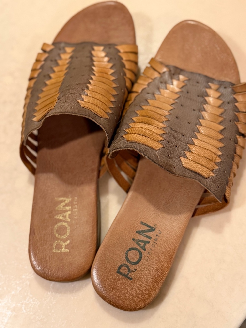 Roan Tan & Brown Woven Slide Mules